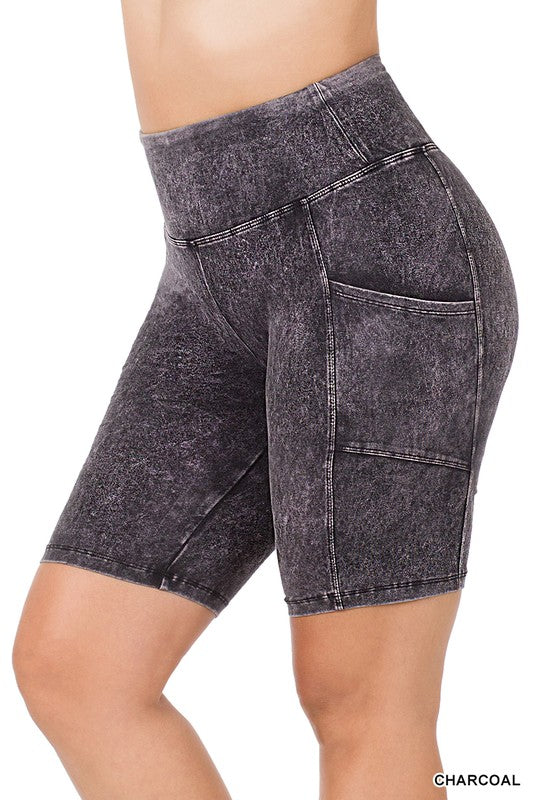 PLUS MINERAL WASH WIDE WAISTBAND POCKET LEGGINGS
