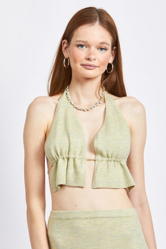HALTER NECK CROP TOP WITH SPAGHETTI BACK STRAP