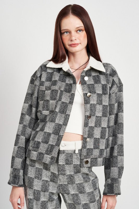 PLAID CONTRASTED JACKET