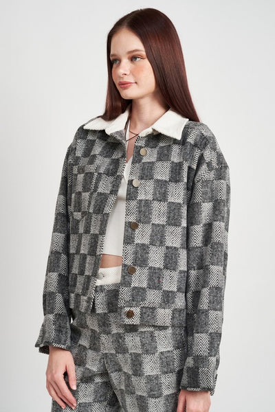 PLAID CONTRASTED JACKET
