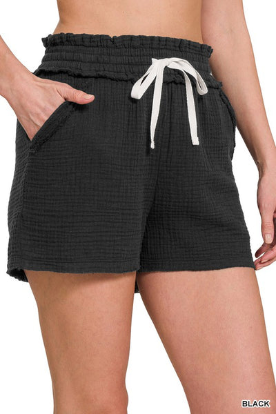 DOUBLE ELASTICBAND DRAWSTRING WAIST SHORTS