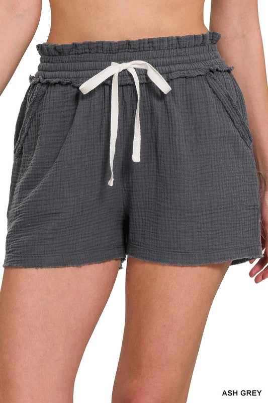 DOUBLE ELASTICBAND DRAWSTRING WAIST SHORTS