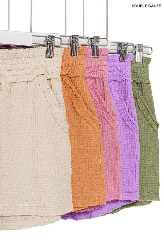 DOUBLE ELASTICBAND DRAWSTRING WAIST SHORTS