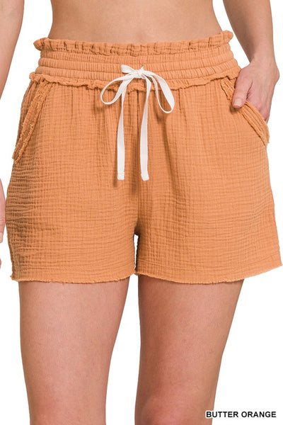 DOUBLE ELASTICBAND DRAWSTRING WAIST SHORTS