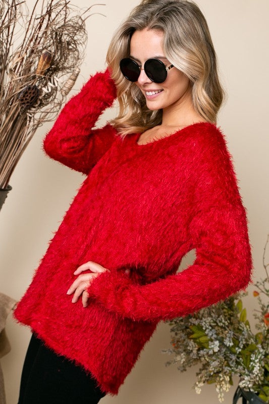 FUZZY CHUNKY SWEATER TOP