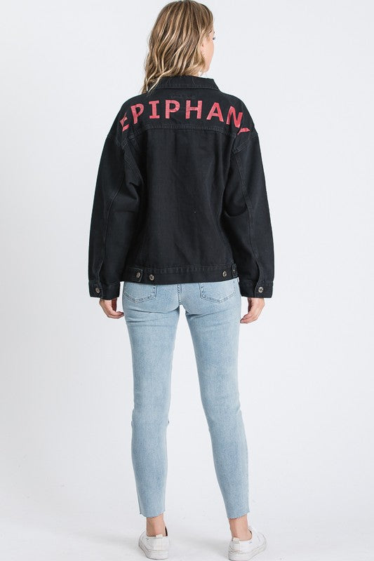 EPIPHANY PRINTED BACK OVERSIZED DENIM JACKET