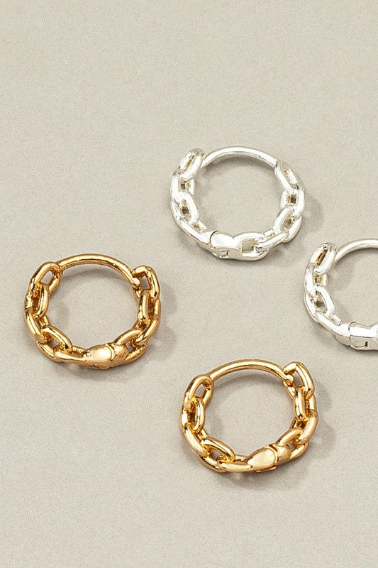 Premium brass chain shape huggie hoop earrings