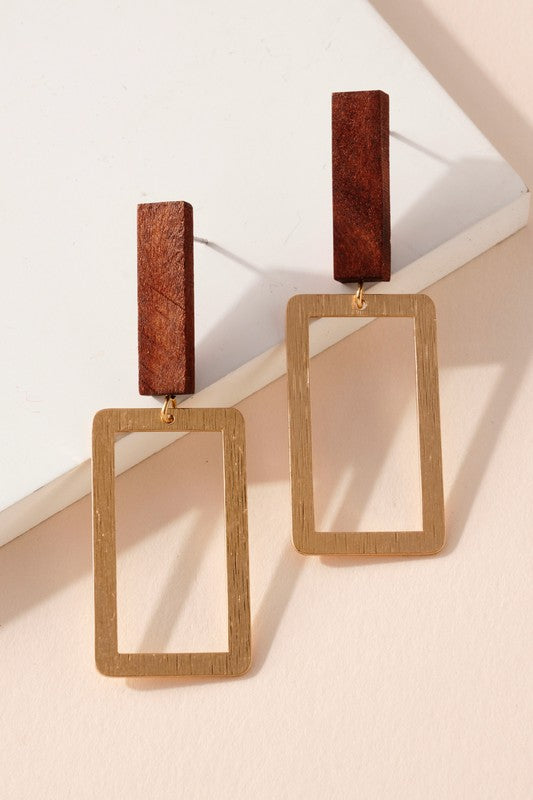 Rectangular Wood Dangling Earrings