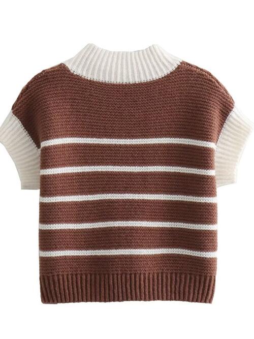 Striped Round Neck Short Sleeve Sweater