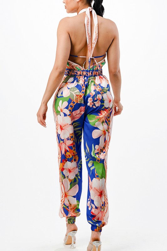 Halter style backless jumpsuit
