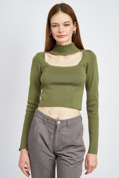 TURTLE NECK CROP TOP WTIH CUT OUT