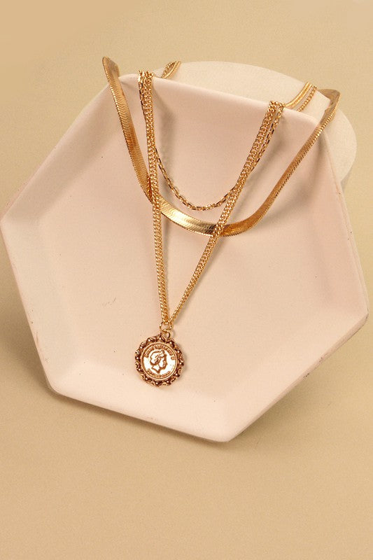 MULTI LAYER SNAKE CHAIN COIN DROP NECKLACE