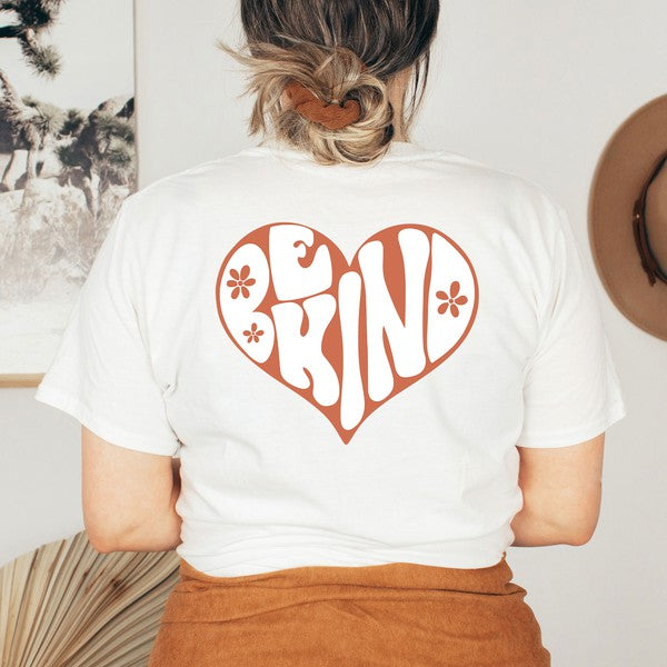 Retro Be Kind Heart Front & Back Graphic Tee