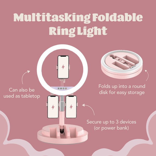 Multitasking Foldable Ring Light - 3 Phone Holders