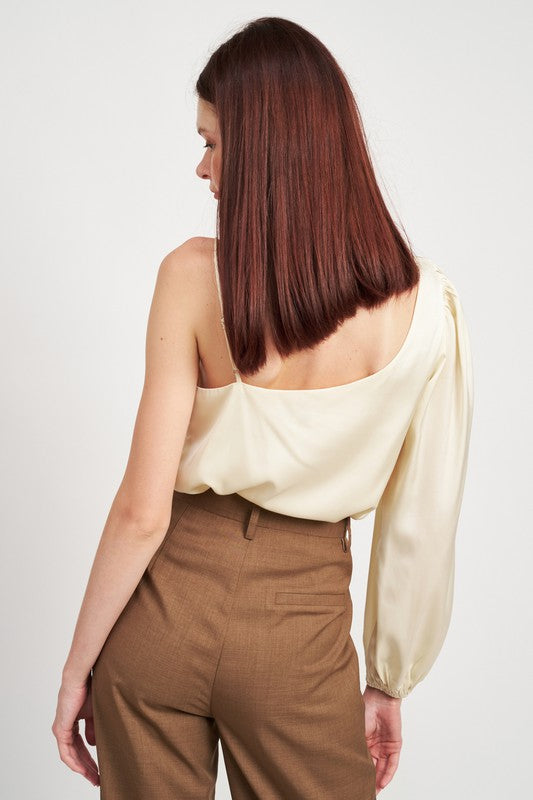 ONE SHOULDER BLOUSE WITH SPAGHETTI STRAP