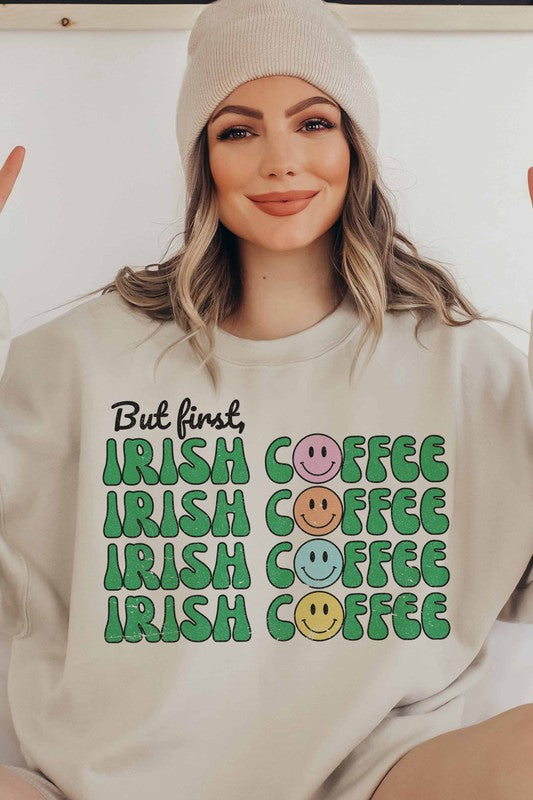 BUT FIRST IRISH COFFEE GRAPHIC SWEATSHIRT