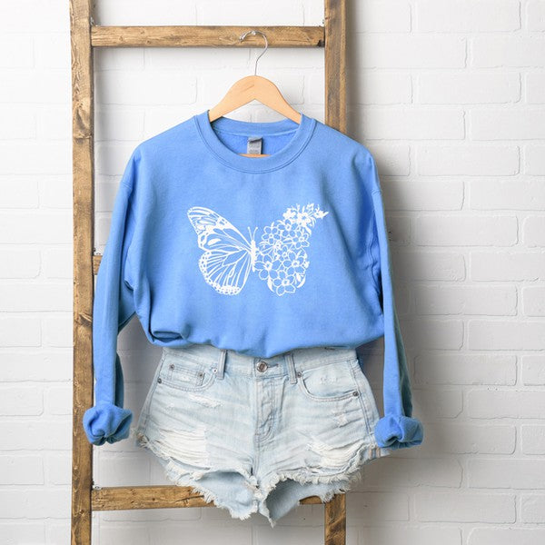 Butterfly And Flowers Graphic Sweatshirt