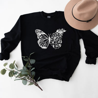 Butterfly And Flowers Graphic Sweatshirt