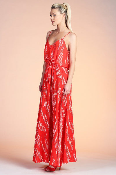 Wavy Texture Print Tie Front Maxi