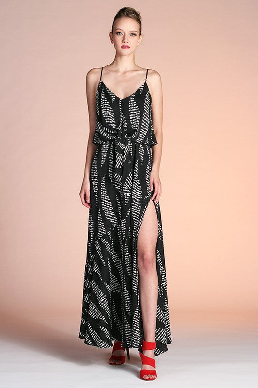 Wavy Texture Print Tie Front Maxi