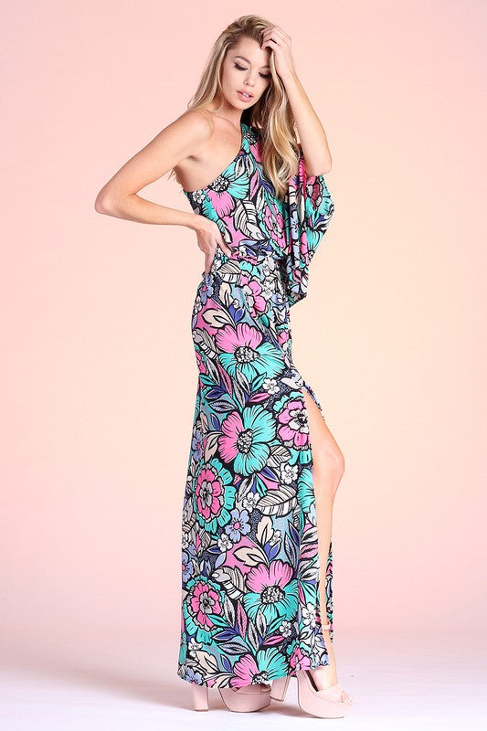 Fantasy Floral Slouchy One Shoulder Maxi