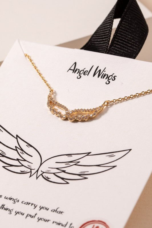 Angel Wings CZ Charm Necklace