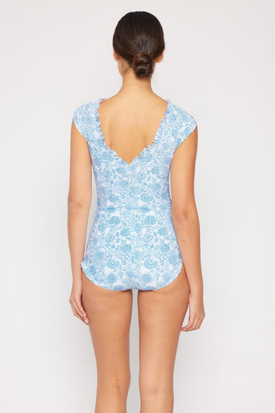 Marina West Swim Bring Me Flowers V-Neck One Piece Swimsuit In Thistle Blue