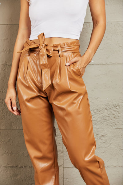Heyson Powerful You Full Size Faux Leather Paperbag Waist Pants