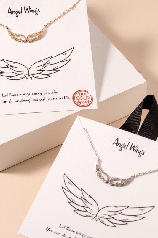 Angel Wings CZ Charm Necklace