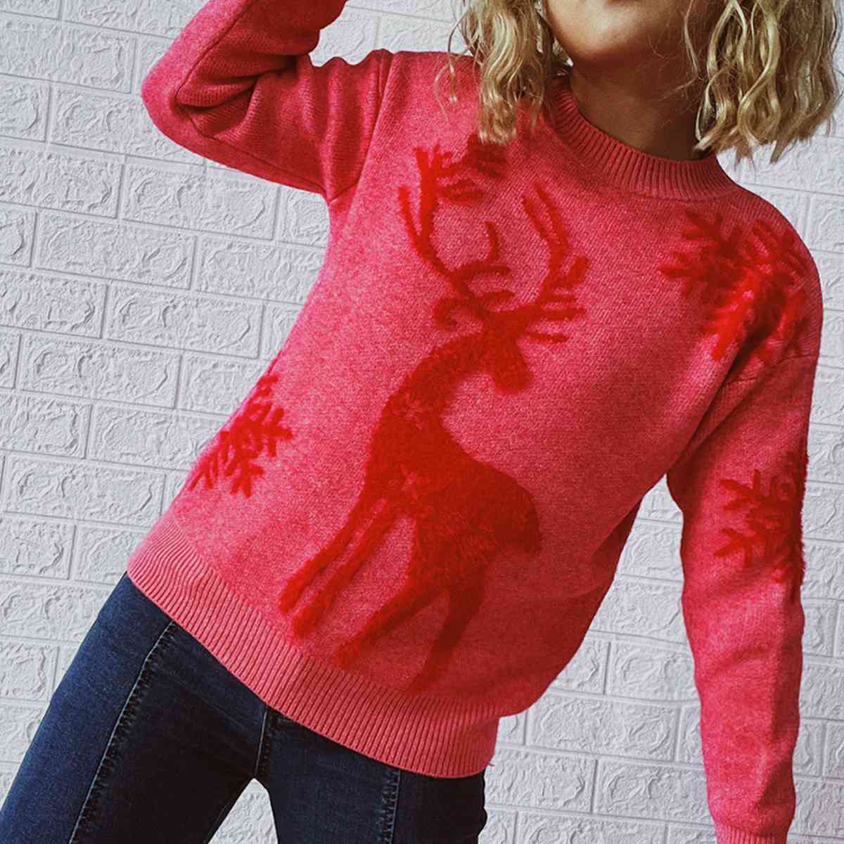 Reindeer and Snowflake Pattern Sweater