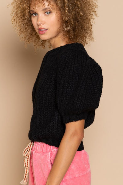 Puff Sleeve Cable Pullover Sweater