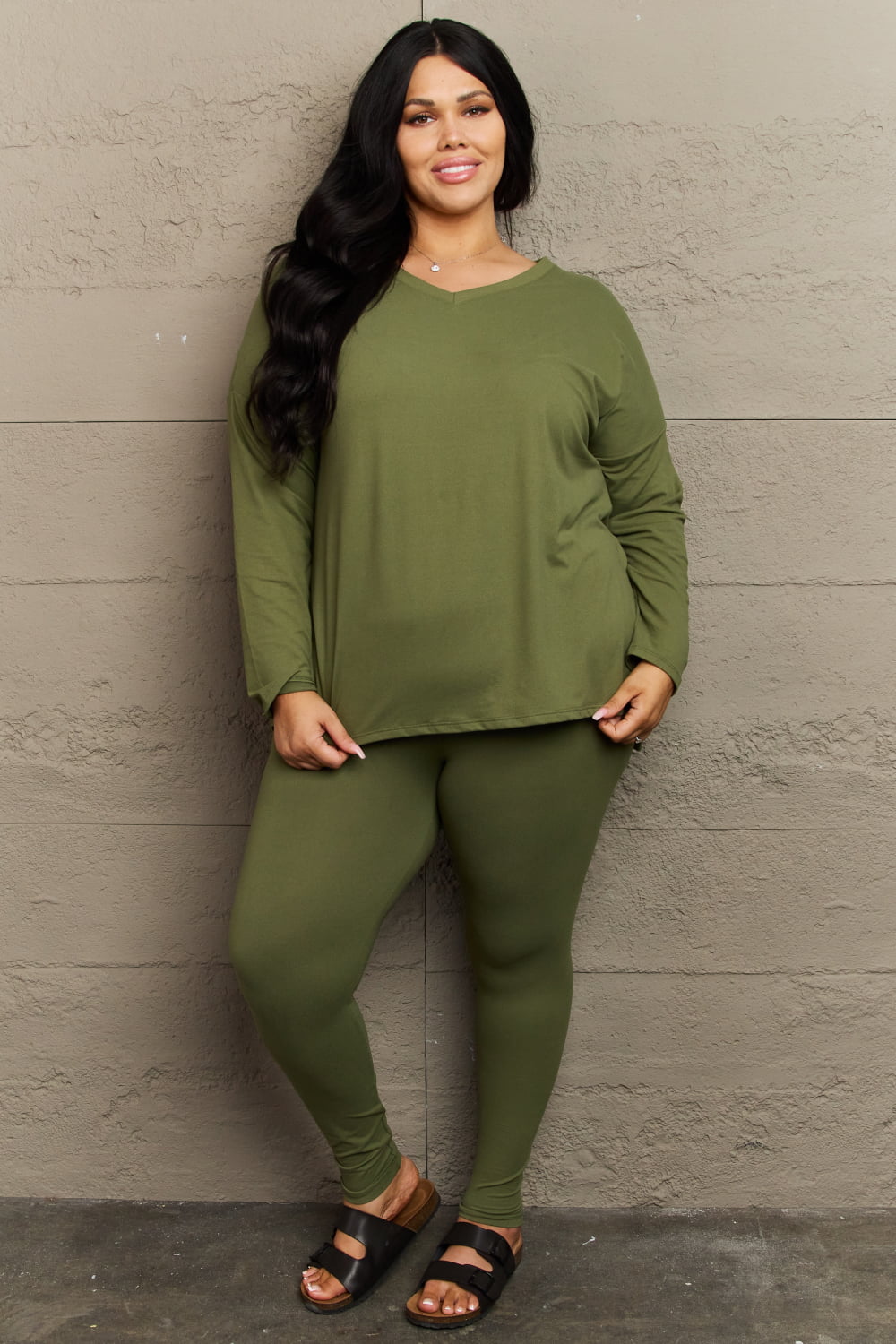 Zenana Lazy Days Full Size Long Sleeve and Leggings Set