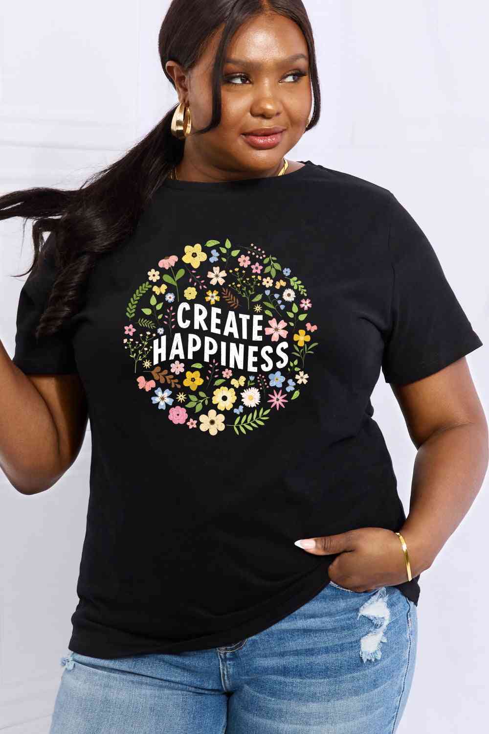 Simply Love Full Size CREATE HAPPINESS Graphic Cotton Tee