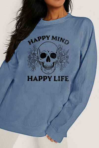 Simply Love Simply Love Full Size HAPPY MIND HAPPY LIFE SKULL Graphic Sweatshirt