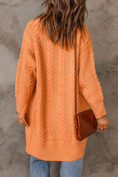 Double Take Cable-Knit Open Front Sweater Cardigan